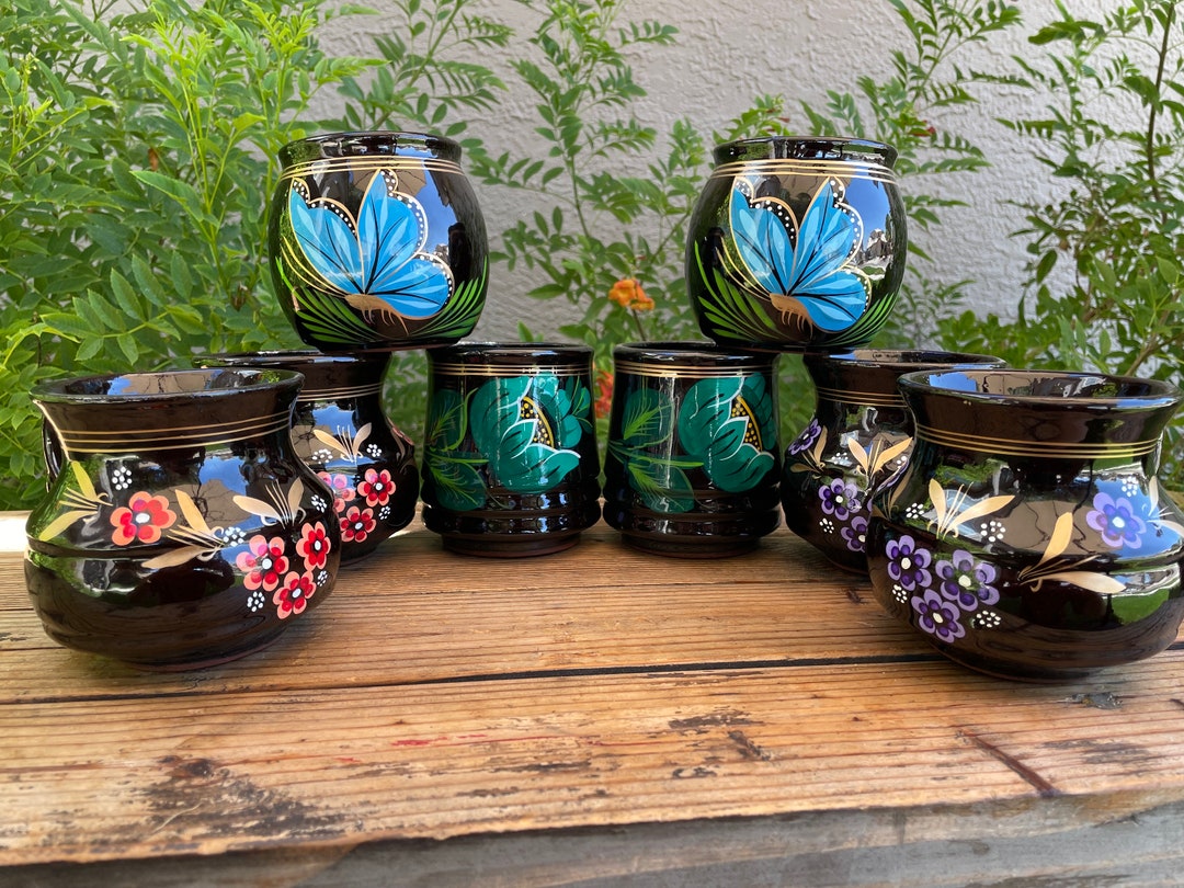 Mexican Hand Painted Clay Mugs Set of 2/ Coffee Mug/ Hot Chocolate