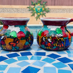 Hand Painted Mugs set of 2, coffee mug, hot chocolate,  tea,  Mexican Folk Art