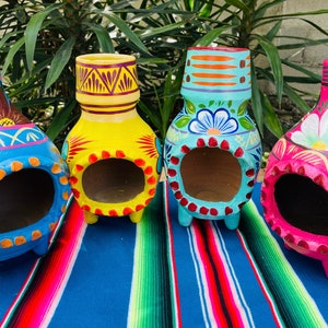 Hand painted Clay Chiminea Incense Burner, Hand made Barro Chiminea. Palo Santo Burner/ Votive Candle Holder