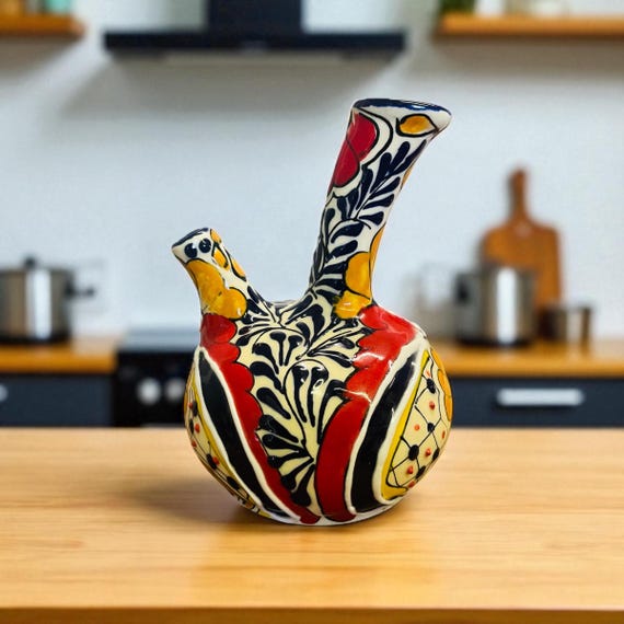 【USED】  テネラ　TENERA 花瓶　壺 Talavera Olive Oil Cruet – Hand Painted Mexican Ceramic Oil