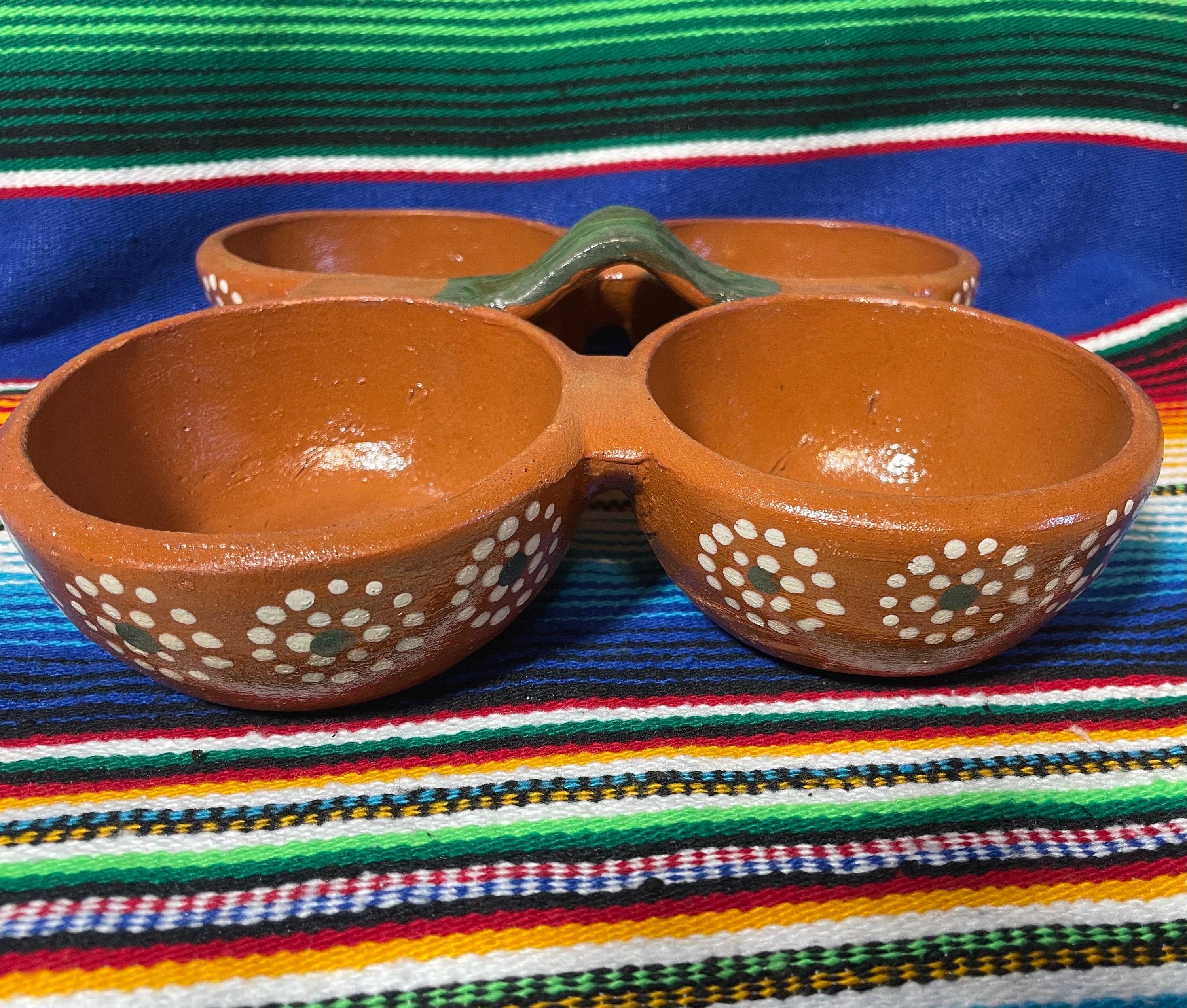 Beautiful Mexican Handmade Red Clay Four Section Salsa Bowl. Salsero De  Barro. Chips and Dip 