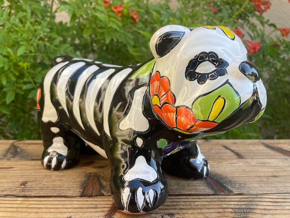 Mexican Talavera Pit Bull Dog Statue / Day of the Dead / Sugae