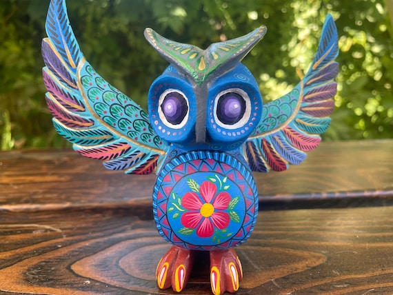 Alebrije Owl Large Signed – Hand Carved Oaxaca Wood Folk Art