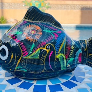 Mexican Folk Art Hand Painted Fish .  Colorful hand painted fish figurine.