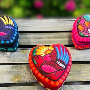 Heart shaped  Jewelry Trinket Box. Hand Painted Mexican Folk Art. Colorful / vivid colors  Ring holder