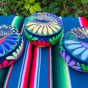 Colorful Jewelry Trinket Box. Hand Painted Mexican Folk Art. Colorful / vivid colors  Ring holder