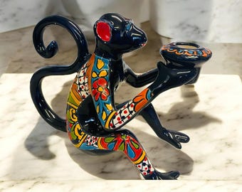 Ex Large Elegant Talavera Monkey Candle Holder. Talavera Monkey