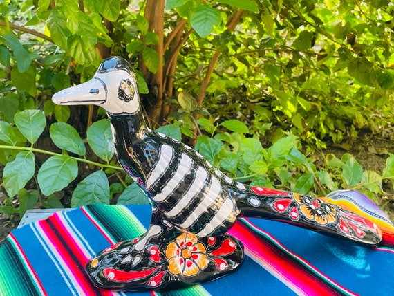 Extra Large Talavera Skeleton Roadrunner, Dia De Los Muertos