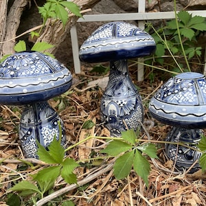 Large Beautiful Talavera Mushroom Set of 3 Handmade Hand Painted Mexican Pottery .  Puebla Style. High Quality. Yard Art. Garden decor