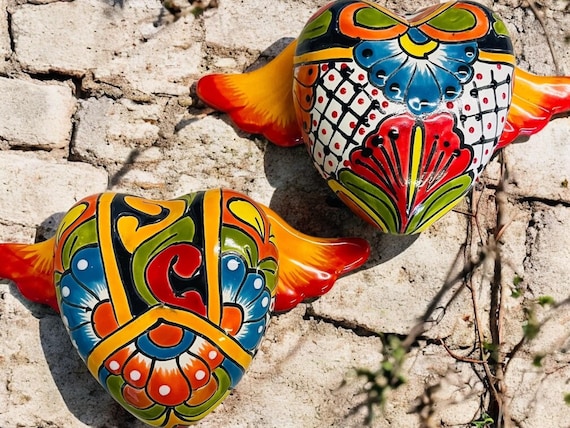 Large Talavera Winged Heart. Colorful Heart With Wings, Sacred