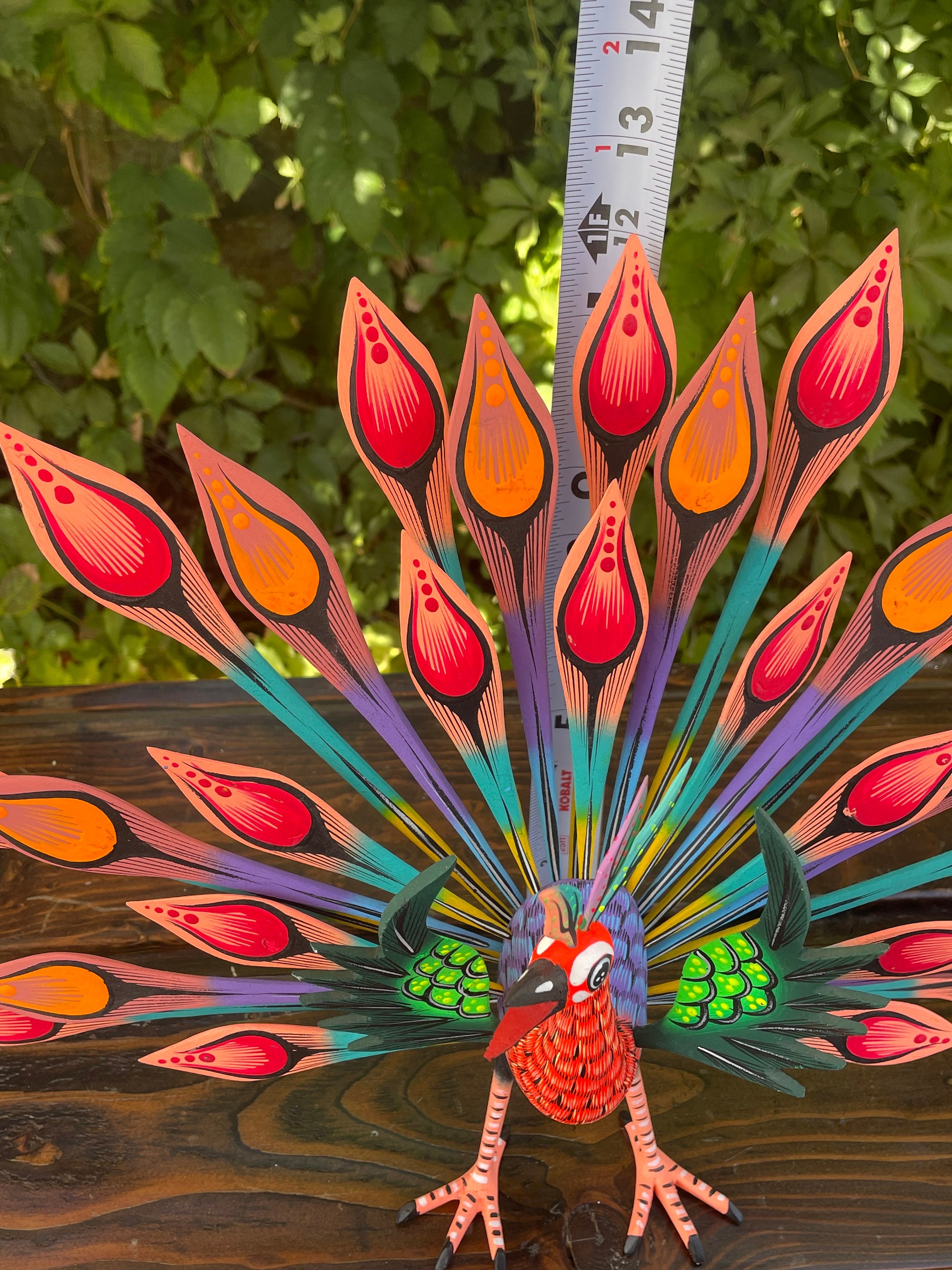 手彫り　木彫彩色　ひょっとこ　髭あり Alebrije Peacock Extra Large – Hand Carved Oaxaca Wood Folk Art