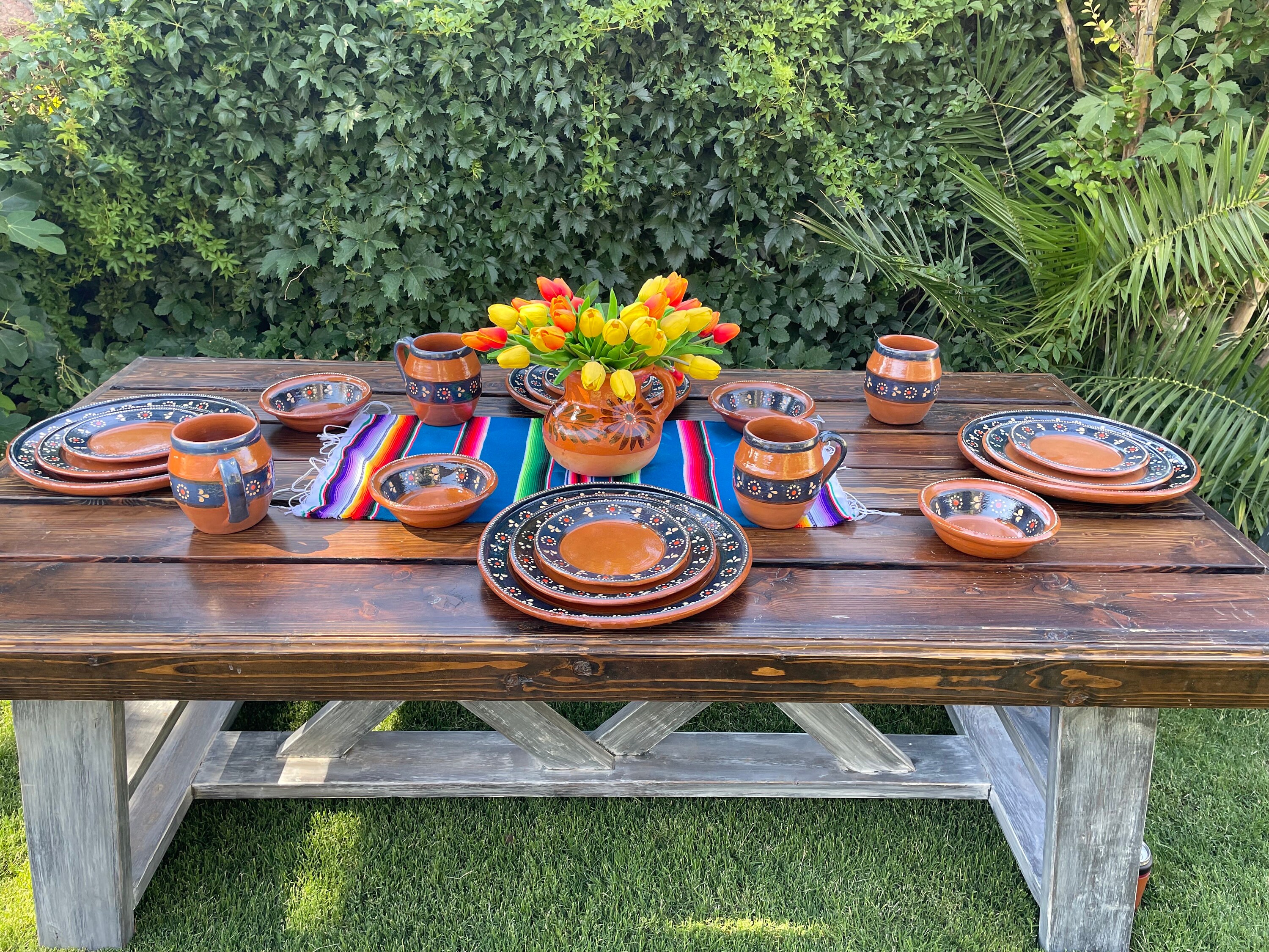 レア皿chicanorapレコード12枚セット Set of 4, 14 in Large Mexican Barro Hand Painted Charger Plates