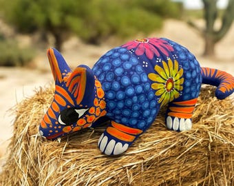 Hand Painted Armadillo Figurine – Mexican Folk Art Clay Animal
