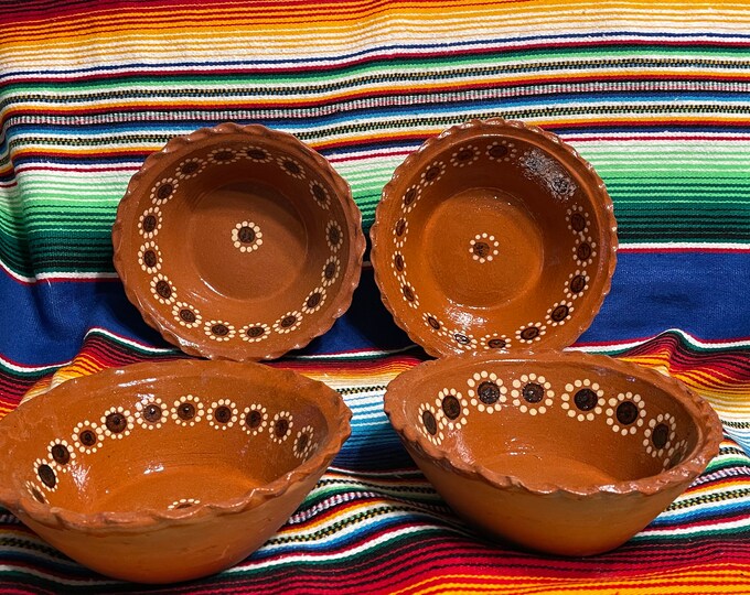 Mexican Hand Painted 8in Barro Bowls. Set of 4 /mexican Clay/terra