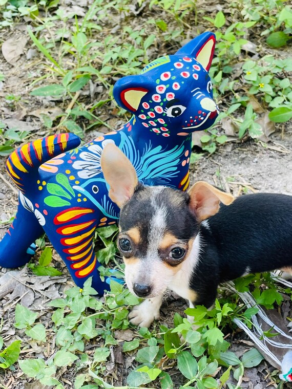 Life Size Chihuahua Figurine, Mexican Folk Art Hand Painted Matte