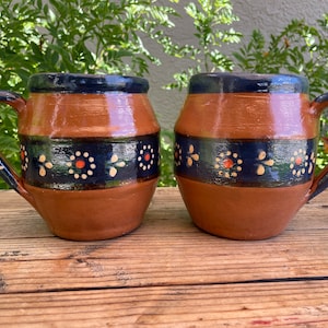 40 oz Mexican Hand Painted Clay Mug set of 2 / barro / tarro barril /coffee mug / hot chocolate / tea... Casa Garza Collection