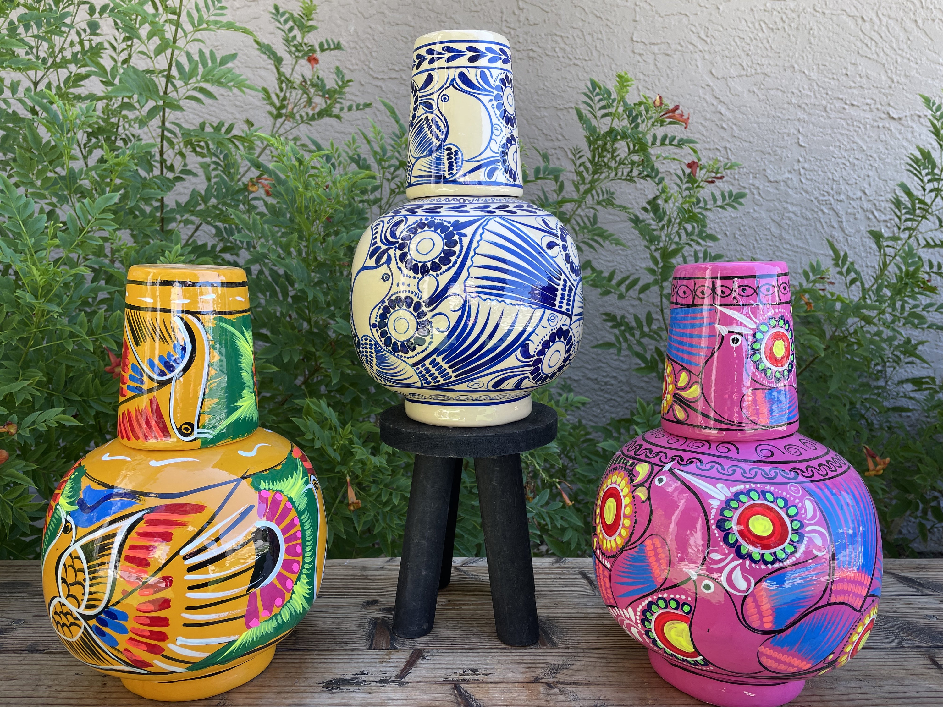 工芸品 Esmaltado a mano 24k 27.5 Large Cántaro Set, Beautifully Hand Painted Mexican Folk Art Large