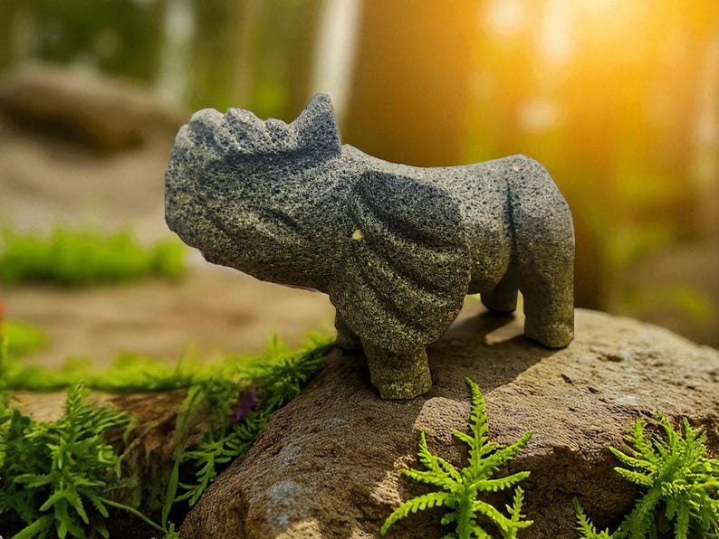 Hand Carved Volcanic Rock Animal Sculpture: Lion, Elephant, Rhino, Wolf ...