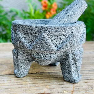 Peppercorn grinder, Hand Carved Molcajete Aztec Inspired Design.  Stone Mortar and Pestle. Small. Housewarming Gift.