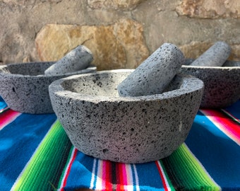 8in Made in Mexico! Molcajete Tazon 100% volcanic rock. Mortar and Pestle Salsa Bowl. Guacamole bowl Herb grinding tool . HECHO EN MEXICO