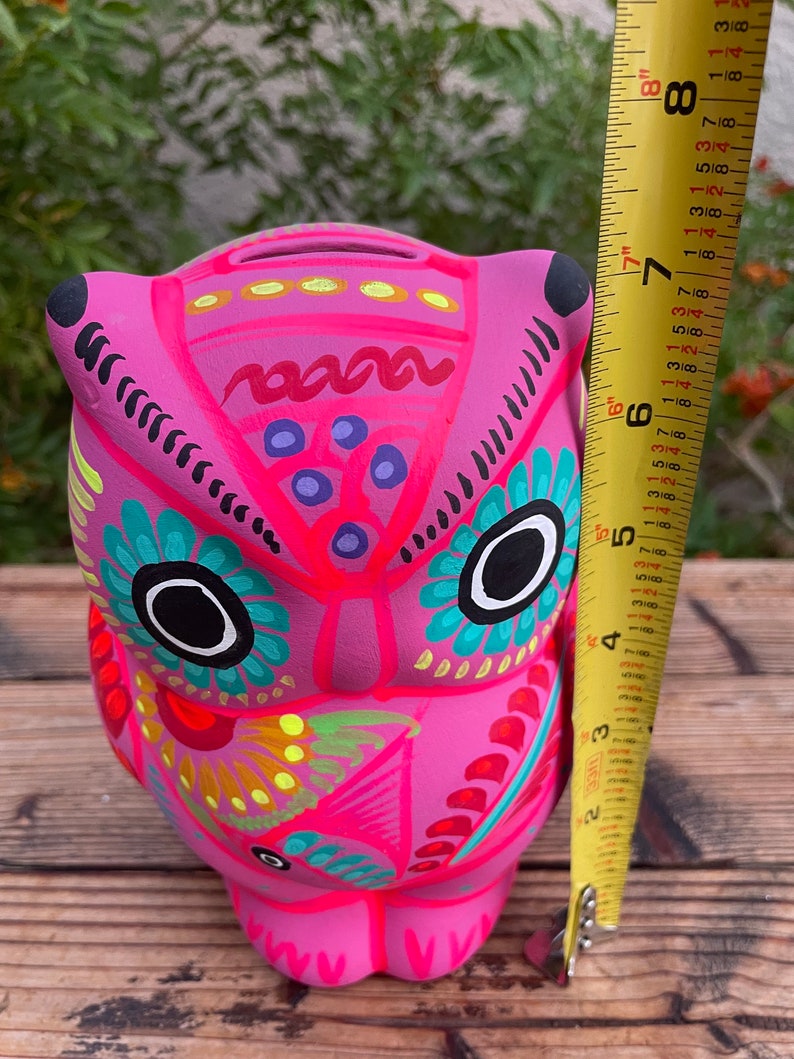Adorable Owl Money Bank. Mexican Folk Art Hand Painted Owl Bank