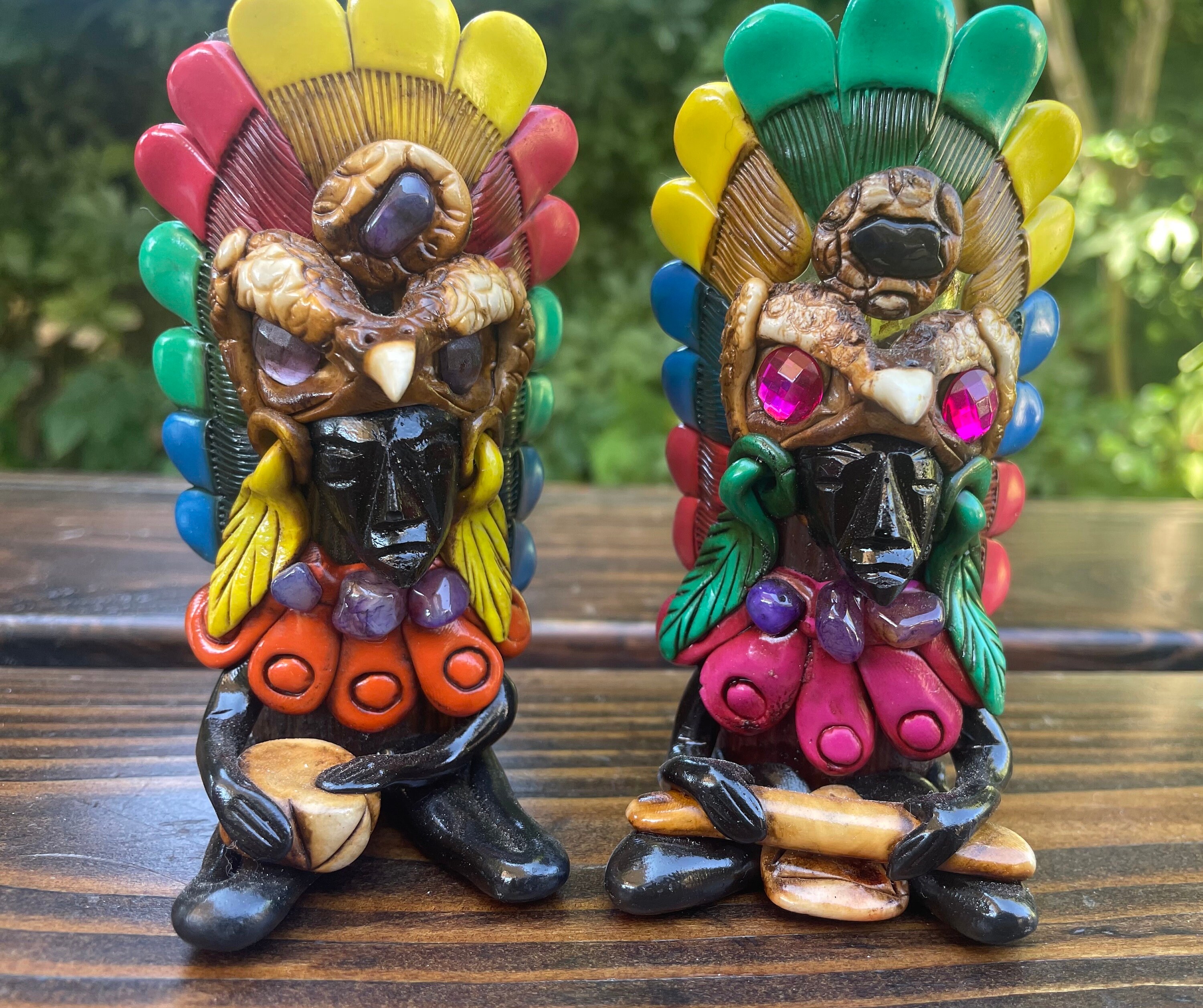 AZTEC Shot Glass /MAYAN WARRIOR  Shot Glass Cuauhtli / Tezcatlipoca Shooter, Obsidian and Inlaid Semi-Precious Stones
