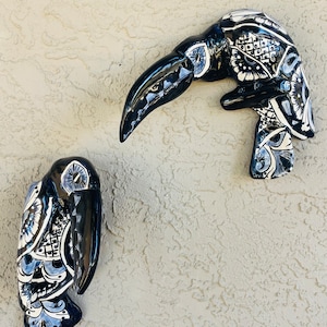 Extra Large Talavera Toucan birds Sculptures Set of 2. Puebla Style Handmade Hand Painted Mexican Pottery.  Parrot / Bird Ceramic Yard Art.