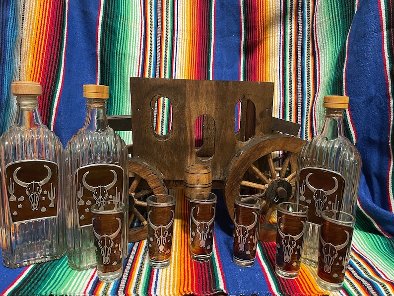 Mexican Tequila Gift Set / Decanter and Shot Glasses / Etsy