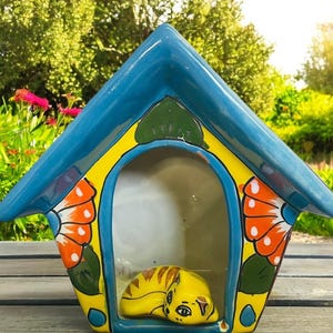 Beautiful Talavera Cat House.  Cat Wall decor Handmade Hand Painted Mexican pottery.  High quality Talavera, Fine Ceramic Home Art