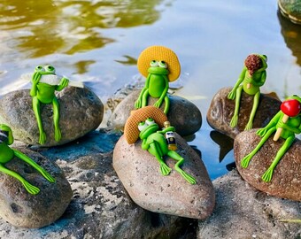 Handmade Frog Decor – Mexican Clay Frog on Stone
