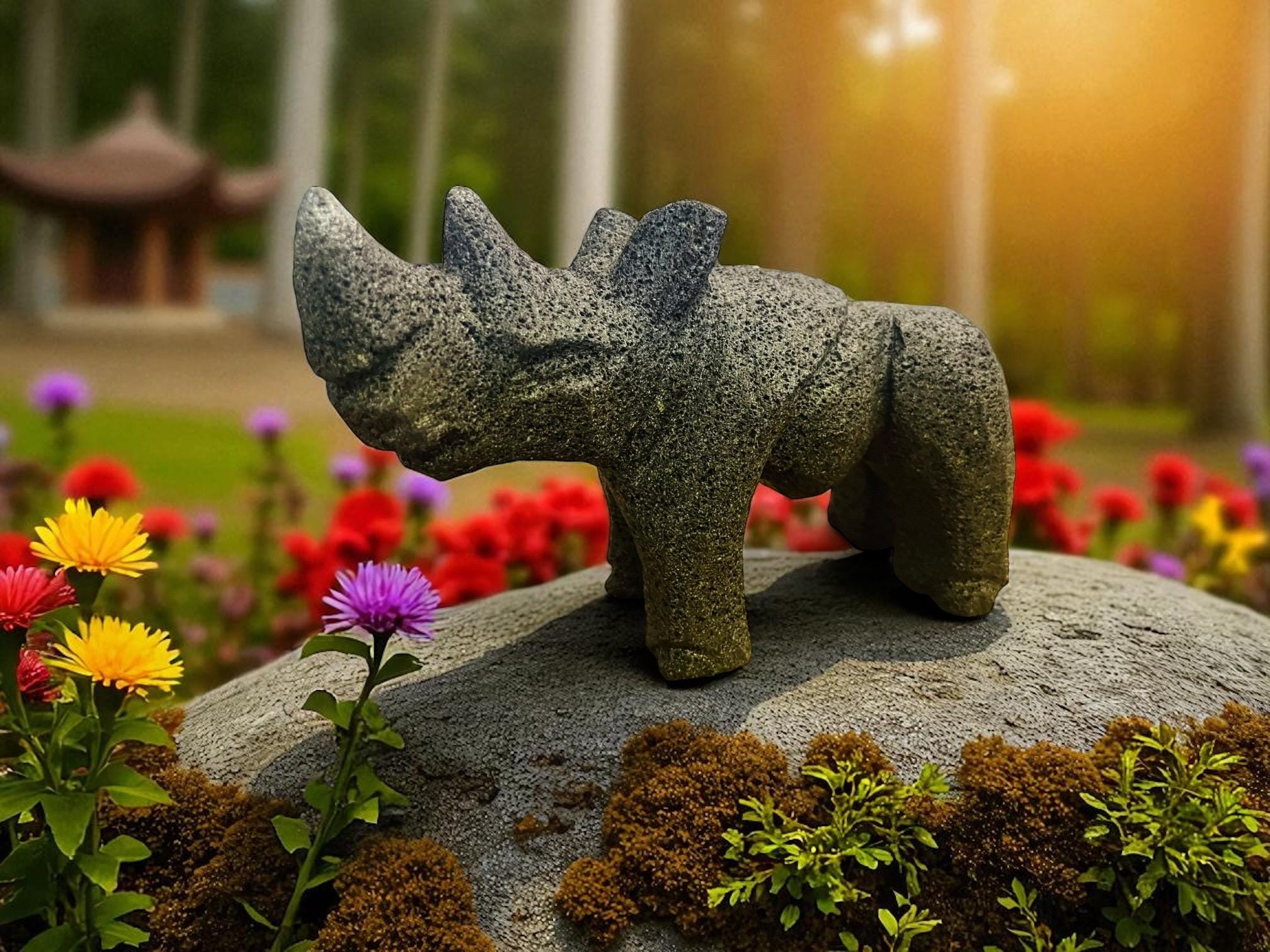 Hand Carved Volcanic Rock Animal Sculpture: Lion, Elephant, Rhino, Wolf ...
