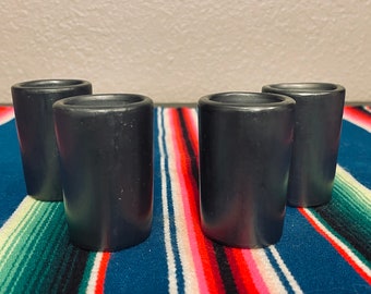 Set of 4 Barro Negro Shot Glasses / Shooters .  Mezcal / Tequila  Made in Mexico. Black Clay.  Handmade in Oaxaca Mexico