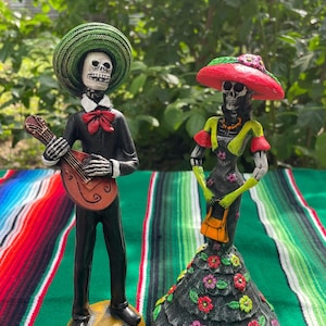 Elegant Bone Resin Catrina and Catrin Couple Set Charro Hat / Dia de los Muertos Catrina / Day of the Dead Catrina