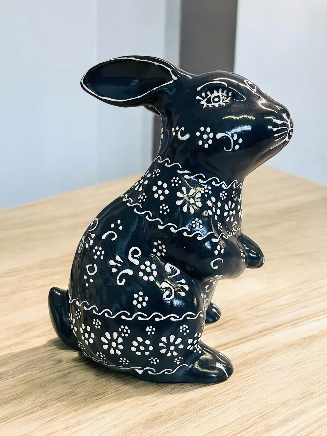 Large Talavera Rabbit Money Bank. Elegant Black Rabbit Piggy Bank ...