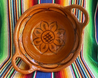 4qt Mexican handmade hand painted terra-cotta dish /clay / barro cazuela / serving bowl