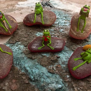 Frog on a Rock.  Hand crafted Clay Frogs.  Miniature Frog Figurine.  Rock Garden. Garden art. Yard Decor.  Fun gift.