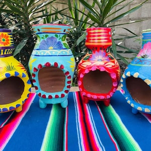 Hand painted Clay Chimney Incense Burner, Hand made Barro Chiminea. Palo Santo Burner/ Votive Candle Holder