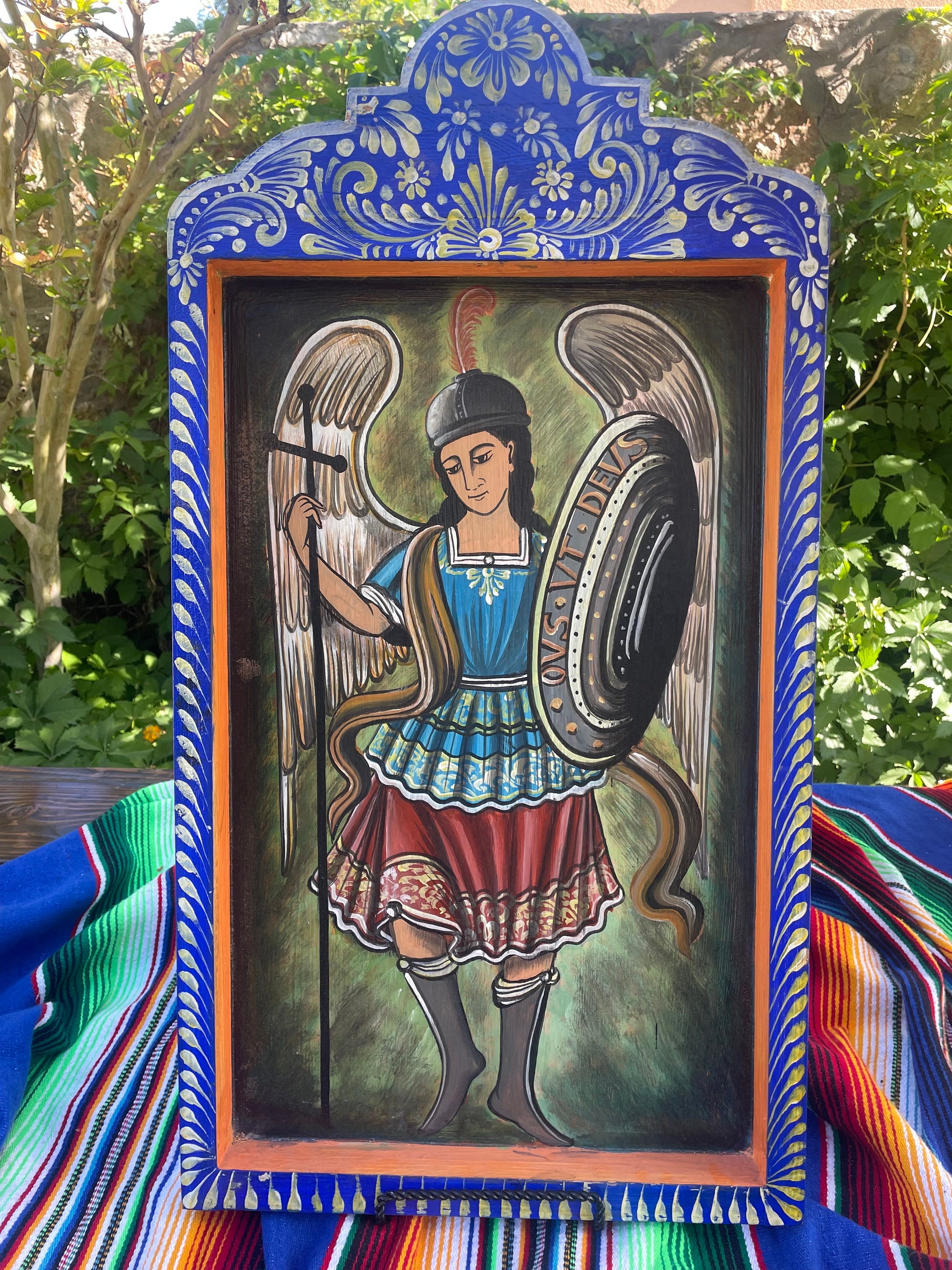 Ex Large Wood Retablo of Saint Michael the Archangel Hand Painted