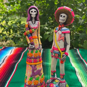 Elegant Bone Resin Catrina and Catrin Couple  Charro Hat / Dia de los Muertos Catrina / Day of the Dead Catrina