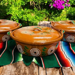 Mexican handmade cazuela with lid/ clay baker / hand painted terra-cotta/clay/ barro bean pot /rustic
