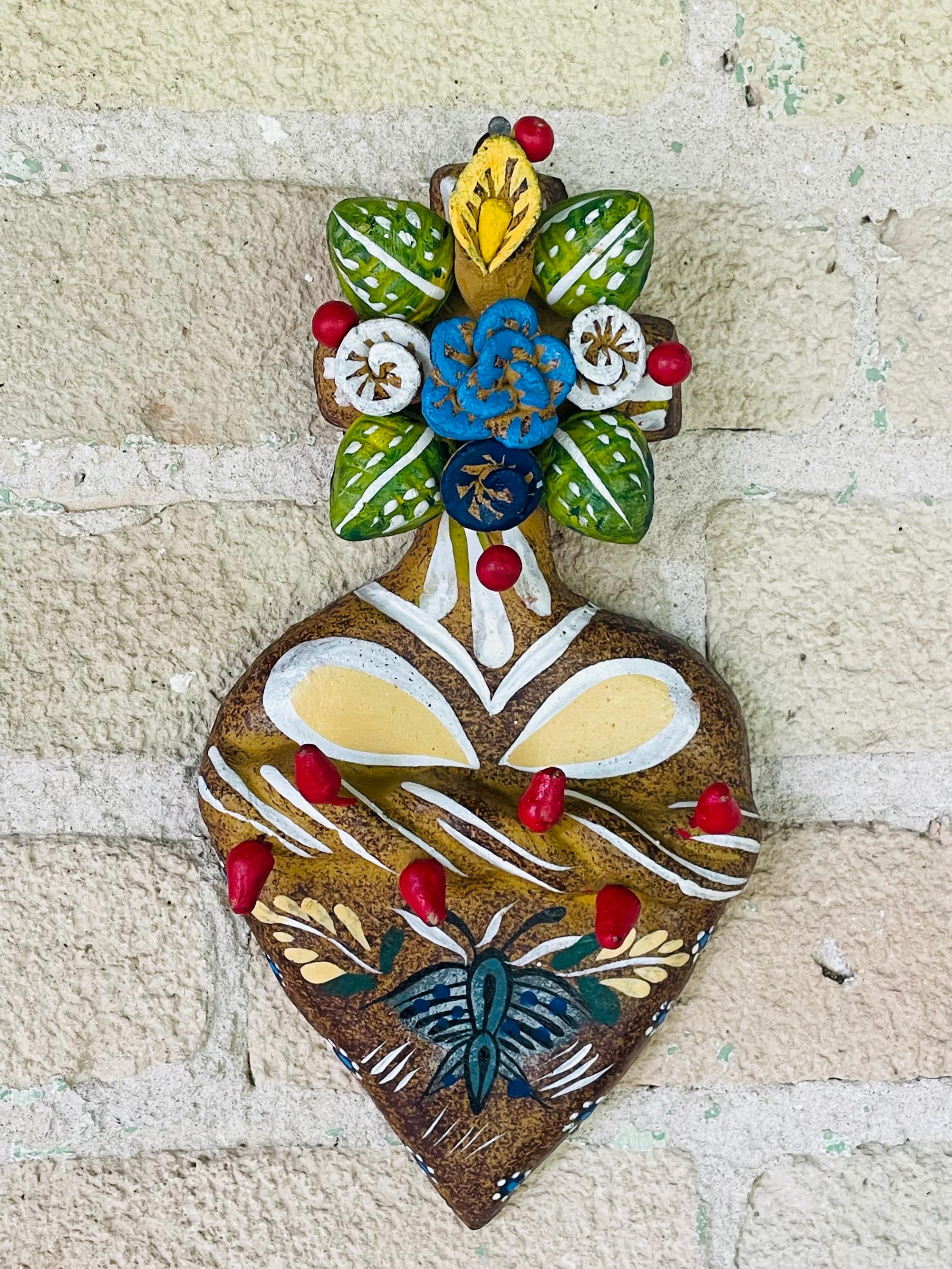 「claireSowdenクレアソヴデン亅ハート刺繍額入セットサイン入 Gorgeous Sacred Heart of Jesus Cross With Crown of Thorns Mexican