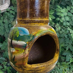 Large Impressively Hand painted Clay Chiminea, Large Barro Chiminea.  Cast Iron Chimney Stand (sold separately)