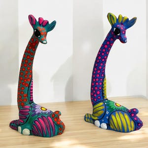 Giraffe figurine Mexican Folk Art Hand Painted Matte giraffe.  Colorful / vivid colors . Valentine&#39;s Day Gift