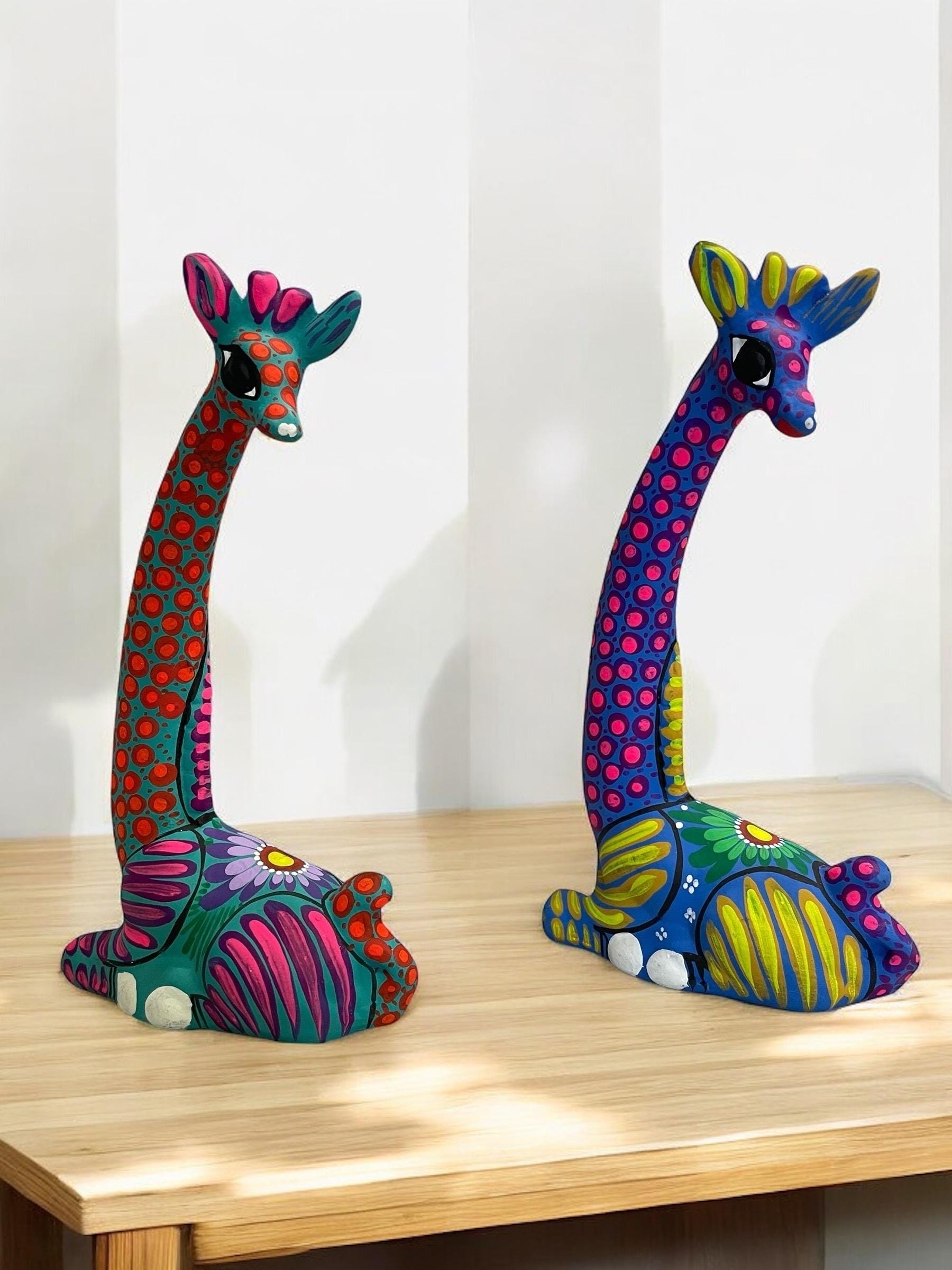 Giraffe Figurine Mexican Folk Art Hand Painted Matte Giraffe