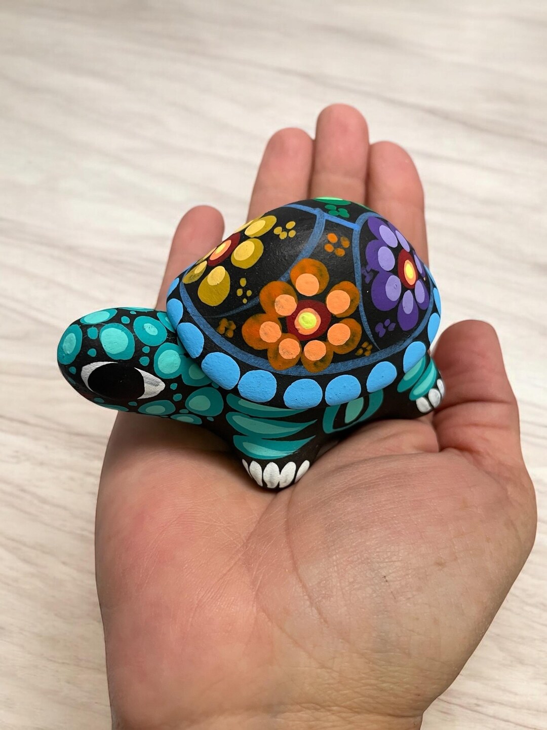 Colorful Mini Turtle Trinket Box. Hand Painted Mexican Folk Art ...