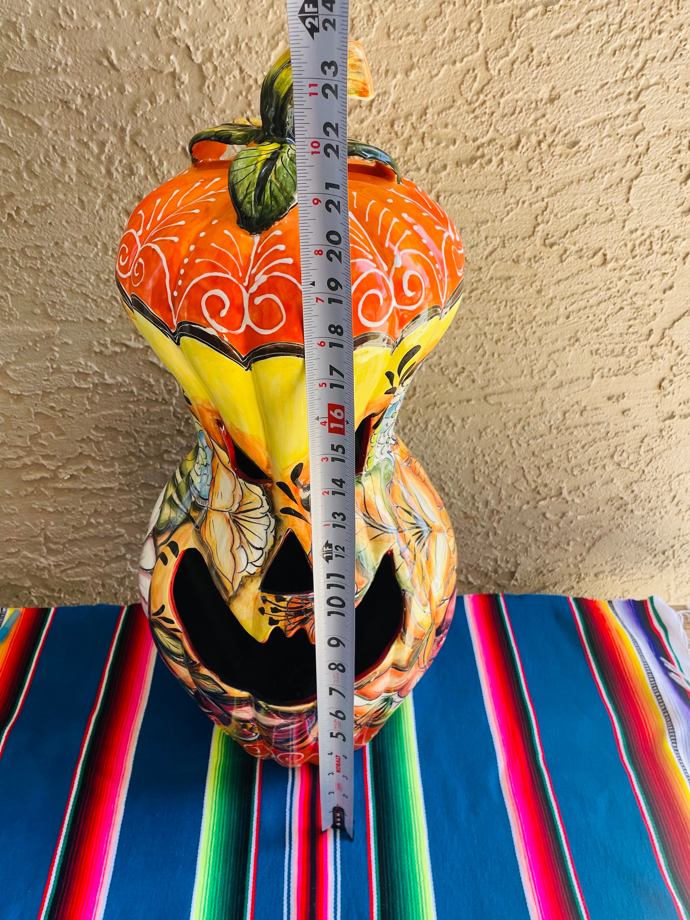 HUGE Handmade Talavera Pumpkin Luminaria: Mexican Halloween Decor
