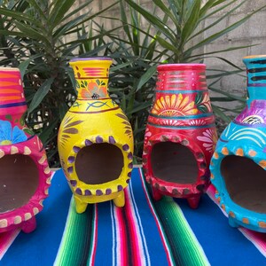 Hand painted Clay Chimney Incense Burner, Hand made Barro Chiminea. Palo Santo Burner/ Votive Candle Holder