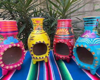 Hand Painted Clay Chimney Incense Burner, Hand Made Barro Chiminea