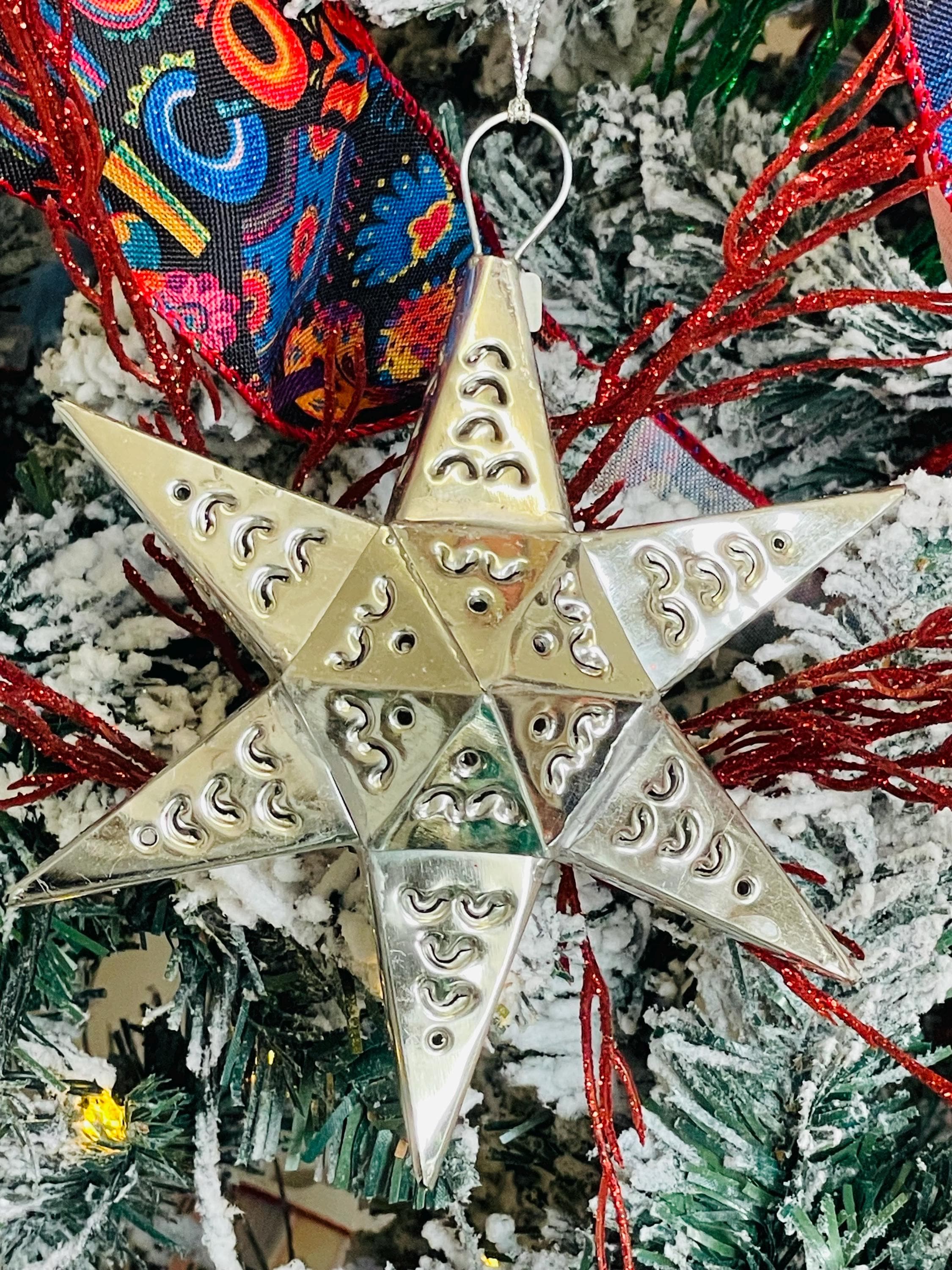 Large Punched Tin Star Christmas Luminaria Ornament, Handmade Star