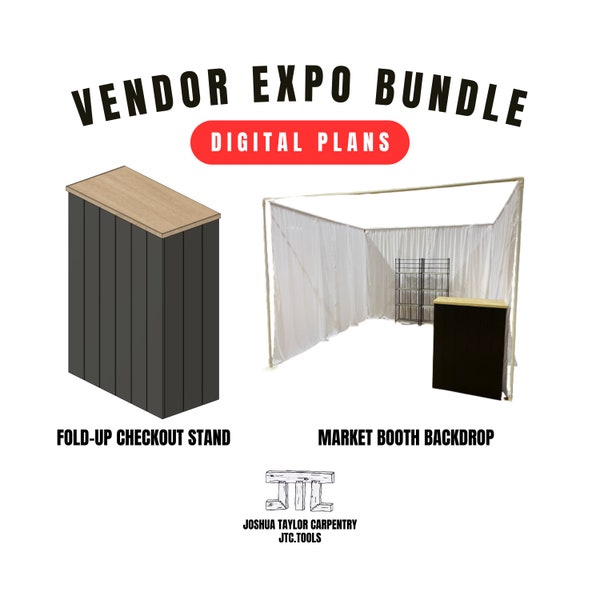 DIGITAL PLANS: Vendor Expo Bundle, Market Booth Backdrop & Fold-Up Checkout Stand, tools for makers, craft show display, checkout counter